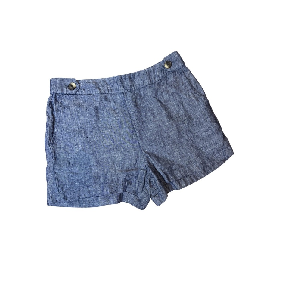Tahari Shorts Womens Medium Blue 100% Linen Elastic Waist Pockets‎ Casual Summer